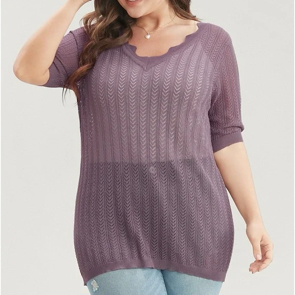 BloomChic Purple Geometric Sheer V Neck Knit Top Plus Size 2X - Picture 1 of 6